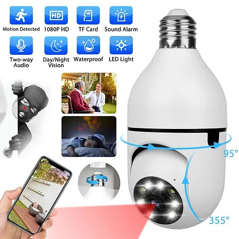 Light Bulb Wi-Fi Security Camera with 1080P HD Quality and Full-Color Night Vision for Monitor Your Home and Office every time